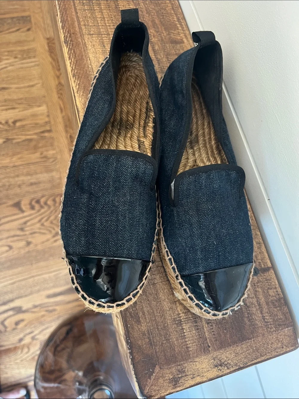 Fendi Blue and Black Espadrilles with Woven Jute Sole